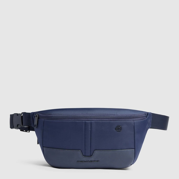 Piquadro Marsupio espandibile in tessuto riciclato e pelle con protezione RFID