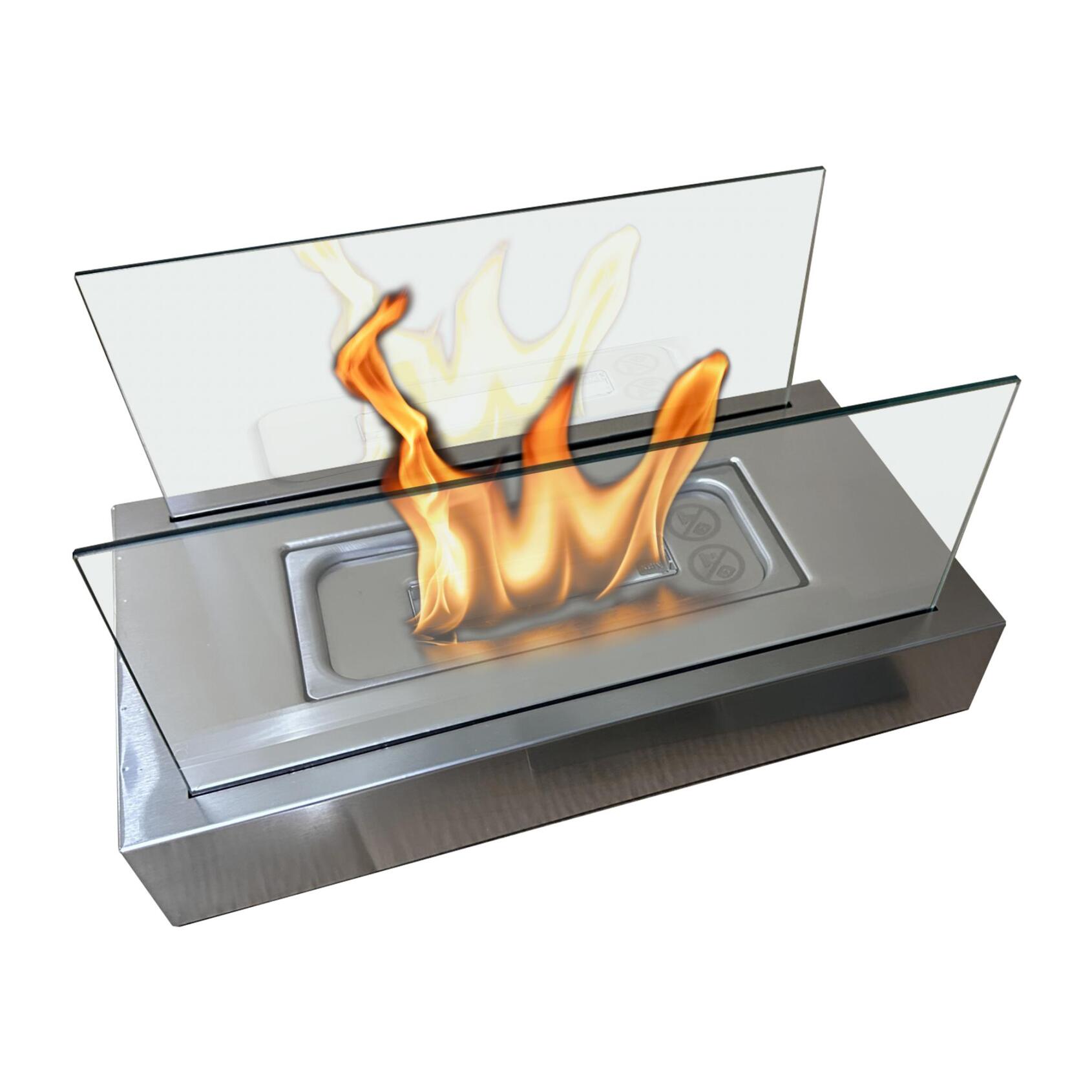 Chimenea de etanol de sobremesa con dos pantallas de cristal templado ALGEIROS INOX PURLINE 750 W