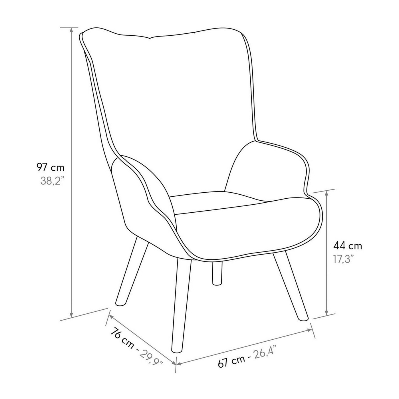 Poltrona HAVANA in tessuto a righe bianco e nero e gambe in legno