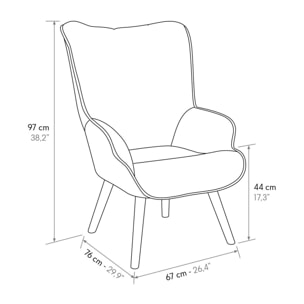 Poltrona HAVANA in tessuto a righe bianco e nero e gambe in legno