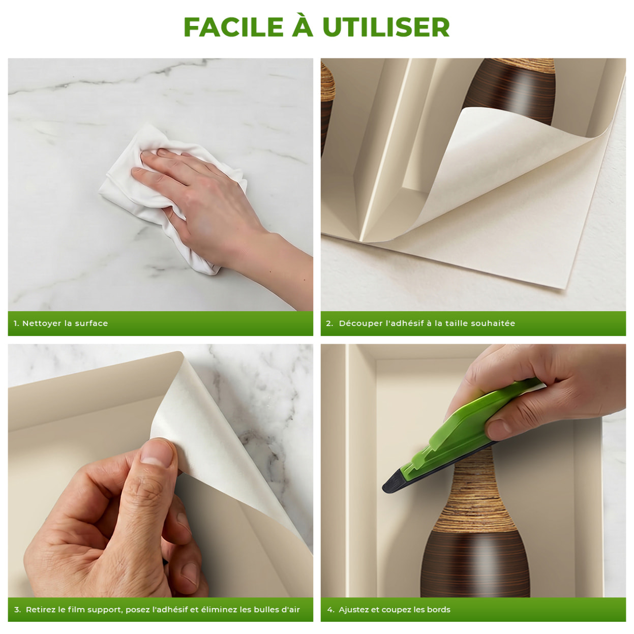 Stickers muraux 3D | Sticker Mural Autocollant effet 3D bambou - Stickers adhésifs 3D Chambre Salon Trompe l'oeil