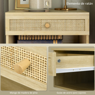 Juego de 2 Mesitas de Noche Flotantes Mesitas de Noche Colgantes con Compartimento Abierto y Cajón con Frontal de Ratán Mesas de Noche para Habitación Hogar 40x34x23 cm Natural