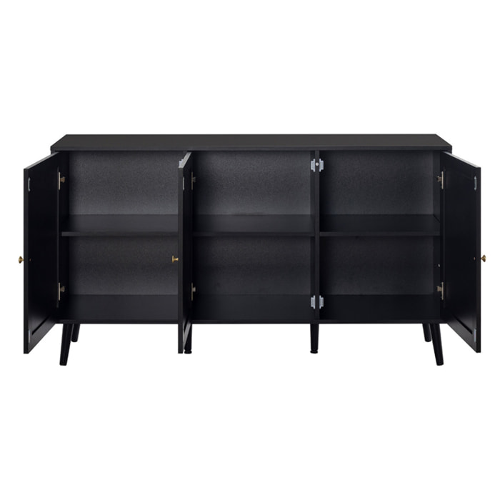 Goto - buffet bas - noir et cannage - 3 portes - 140 cm - Noir