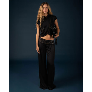 Pantalón en satén con canesú de mujer