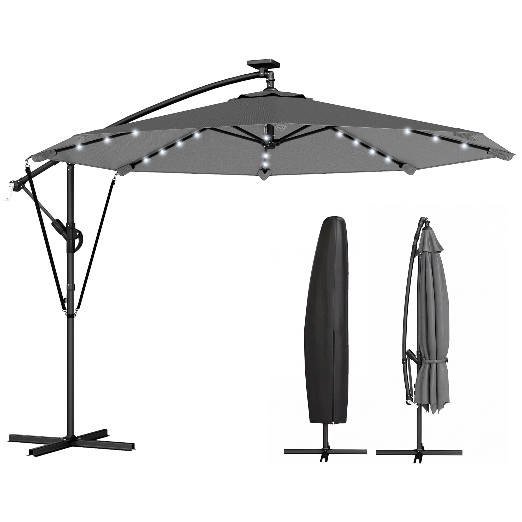 Parasol déporté LED dia. 295cm pivotant inclinable housse incluse