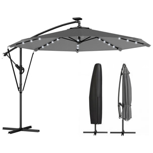Parasol déporté LED dia. 295cm pivotant inclinable housse incluse