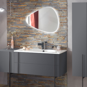 Meuble de salle de bain 120 cm Nouvelle Vague gris brillant + colonne version droite + miroir + pied