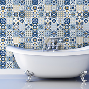 Stickers muraux - Sticker Mural Carrelage adhésif Cuisine Salle de Bain - 24 STICKERS CARREAUX DE CIMENT AZULEJOS LURDES