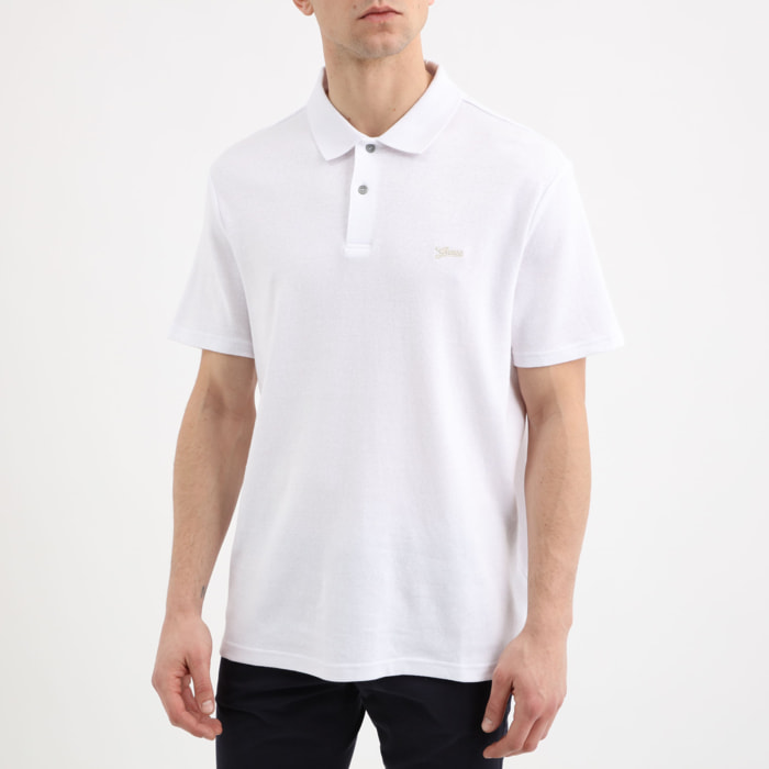 Polo Slub - logo brodé - blanc