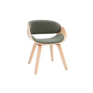 Chaise design en tissu vert kaki et bois clair BENT