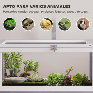 Casa para Tortugas de Madera, Terrario para Reptiles con 2 Techos Abatibles, Bandeja Extraíble, Soporte para Lámpara, Paneles Transparentes, Pestillo de Seguridad y Cuenco, Caseta para Tortugas
