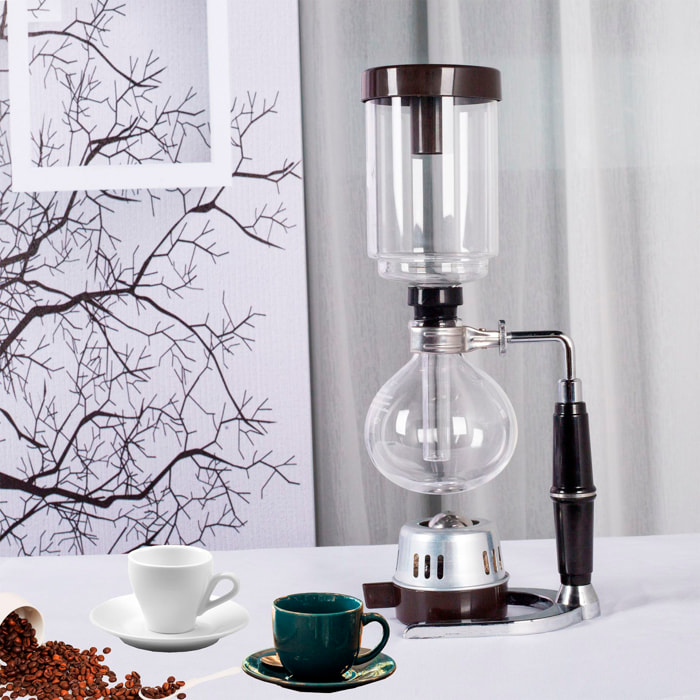 Cafetera de sifón de 360 ml, capacidad para 2-3 tazas, compatible con lámparas de alcohol, con medidor.