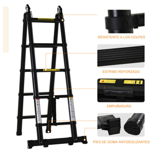 Escalera Telescópica Plagable Multifuncional Estable Marco en A Portátil de 10 Pasos 3 Formas Soporta 150 kg Aluminio 320x67x7 cm Negro