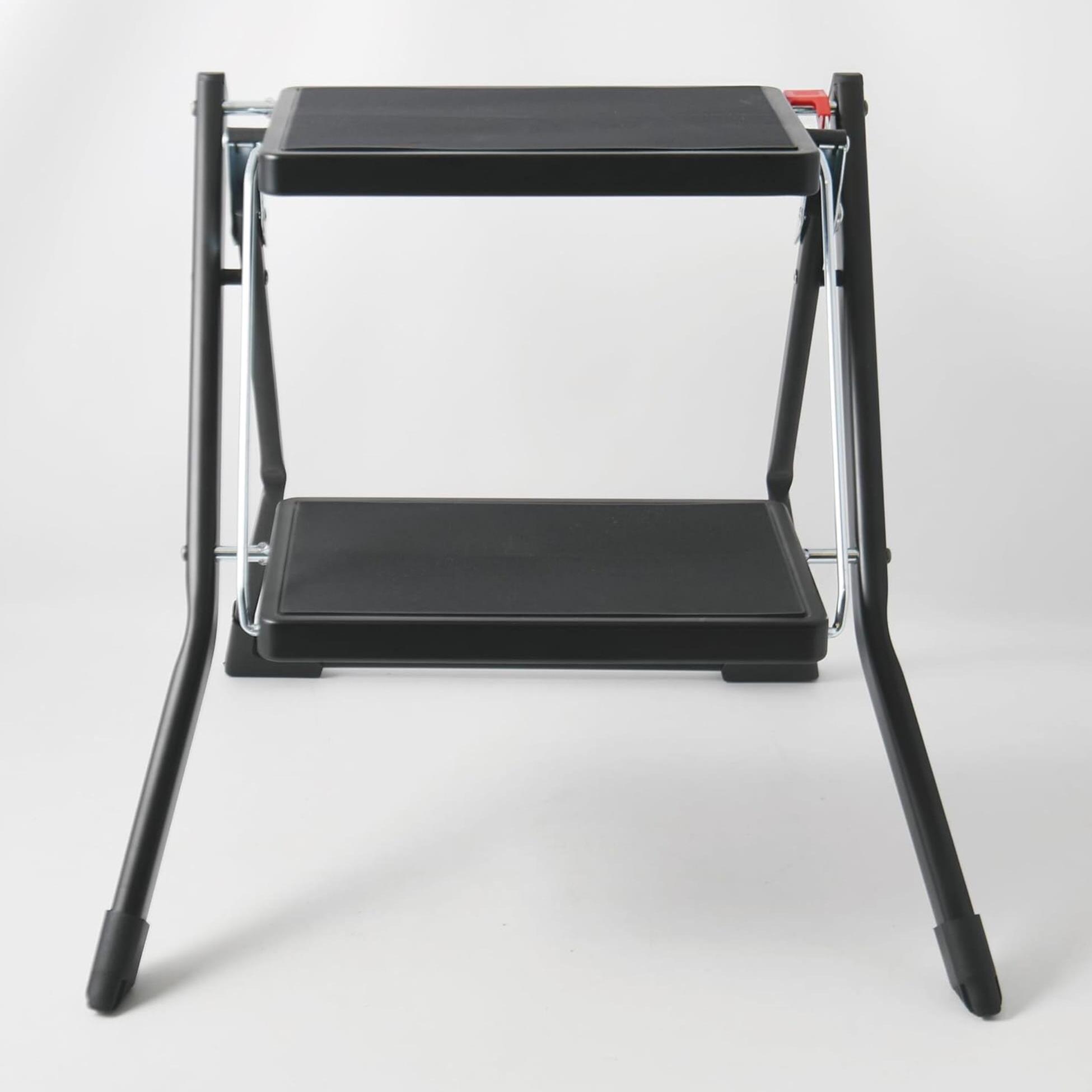 Escalera plegable de 2 Peldaños en acero de color negro, Antideslizante y ligera