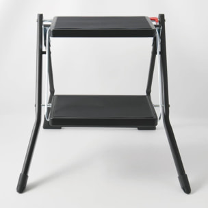 Escalera plegable de 2 Peldaños en acero de color negro, Antideslizante y ligera