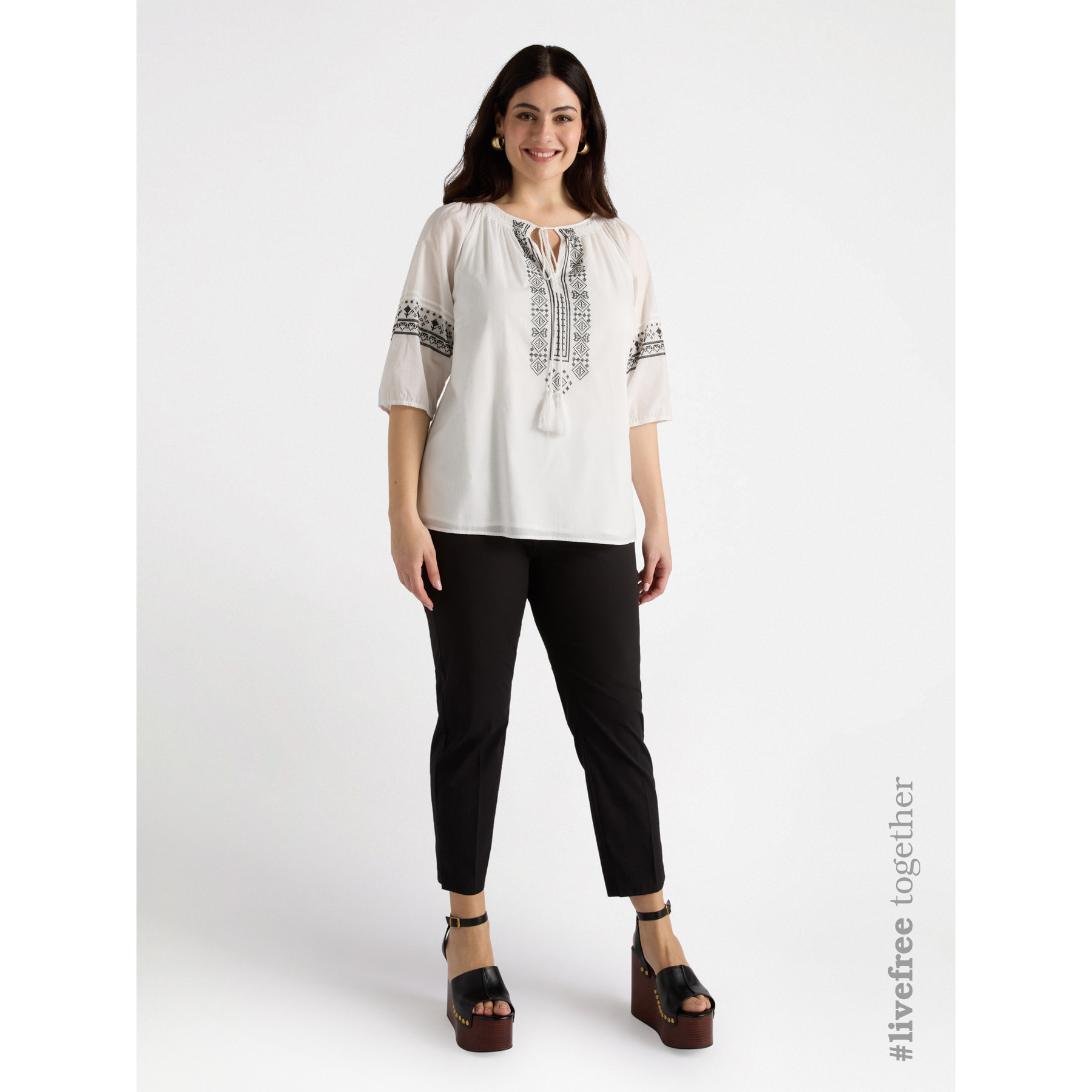 Fiorella Rubino - Blusa con bordado étnico - Blanco