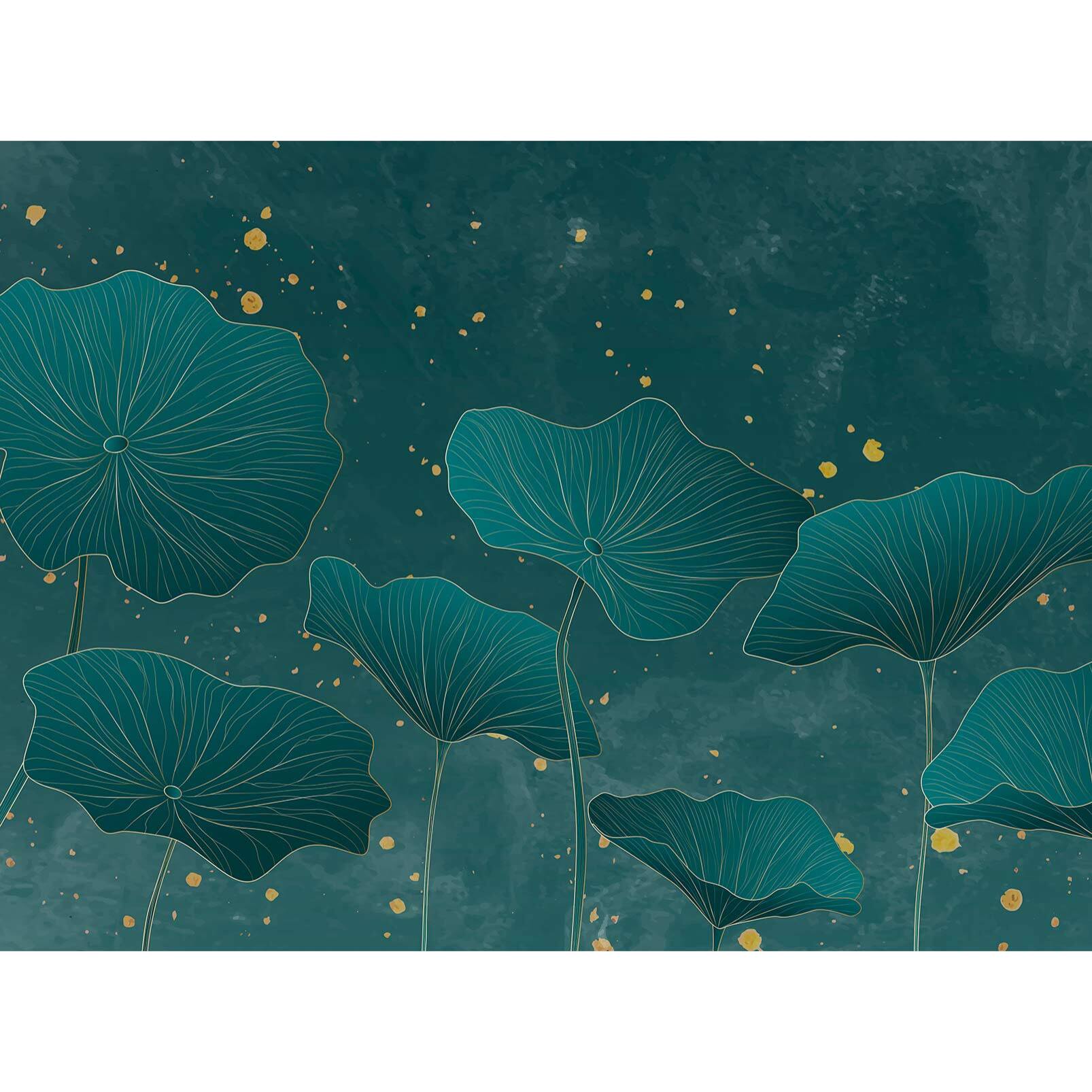 Papier peint lotus et feuillage vert profond touches dorées Intissé