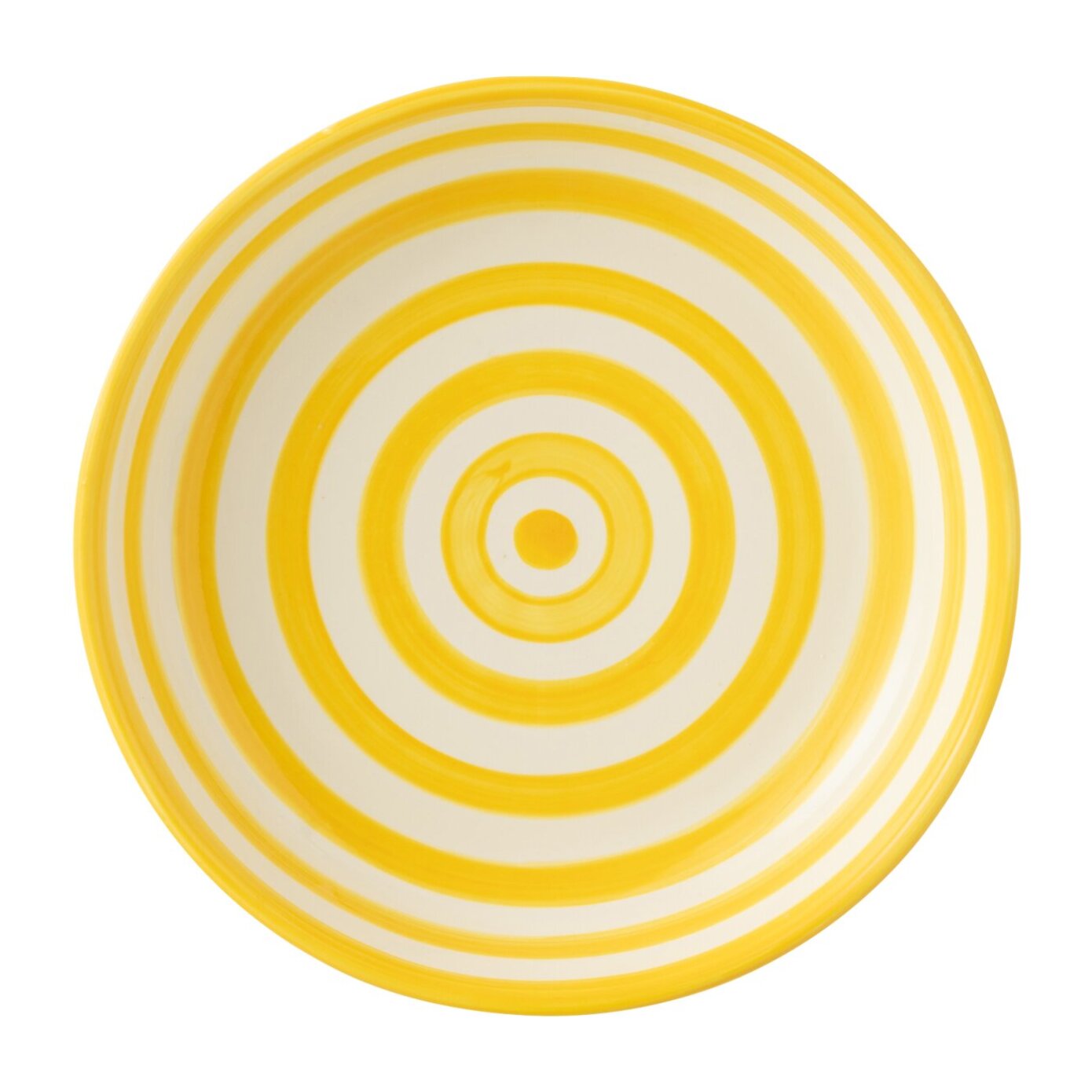 J-Line plat Granada Stripes Low - céramique - blanc/jaune - large - Ø 25 cm