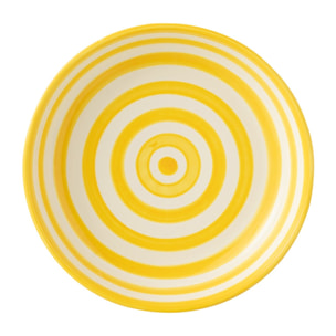 J-Line plat Granada Stripes Low - céramique - blanc/jaune - large - Ø 25 cm