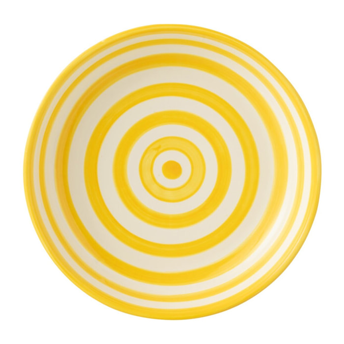 J-Line plat Granada Stripes Low - céramique - blanc/jaune - large - Ø 25 cm