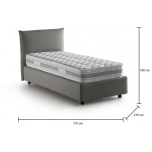 Letto singolo Daisy, Letto contenitore con rivestimento in tessuto, 100% Made in Italy, Apertura frontale, con materasso Cm 80x190 incluso, Grigio