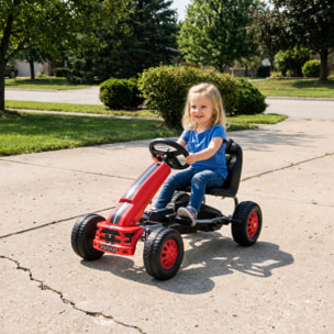 AIYAPLAY Kart Pedales para Niños de +3 Años, Go Kart con Asiento Ajustable, Volante, Freno Manual, Marco de Aluminio y Acero, Carga 30 kg, Rojo