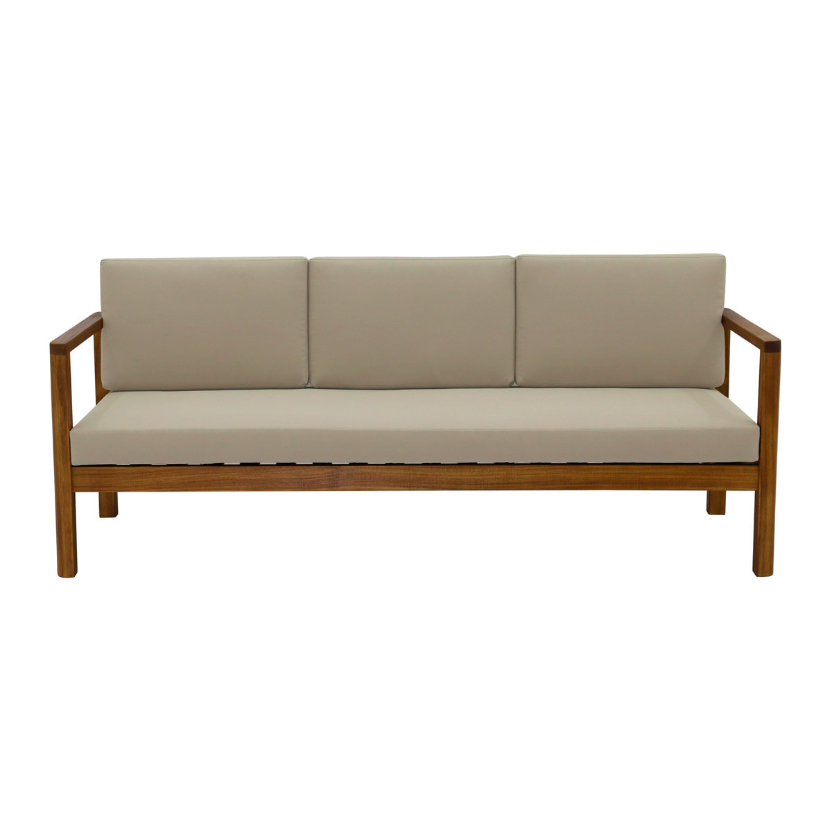 Canapé de jardin 3 places en bois massif et coussins déhoussables taupe L190 cm AKIS