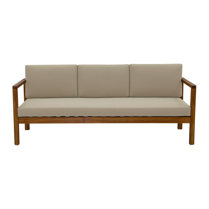 Canapé de jardin 3 places en bois massif et coussins déhoussables taupe L190 cm AKIS