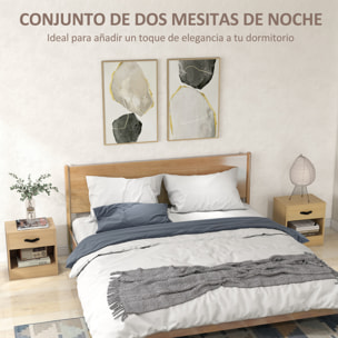 Pack de 2 Mesitas de Noche Mesillas de Noche Dormitorio Estrechas con Cajón y Compartimento Abierto para Salón 39x28x41 cm Natural