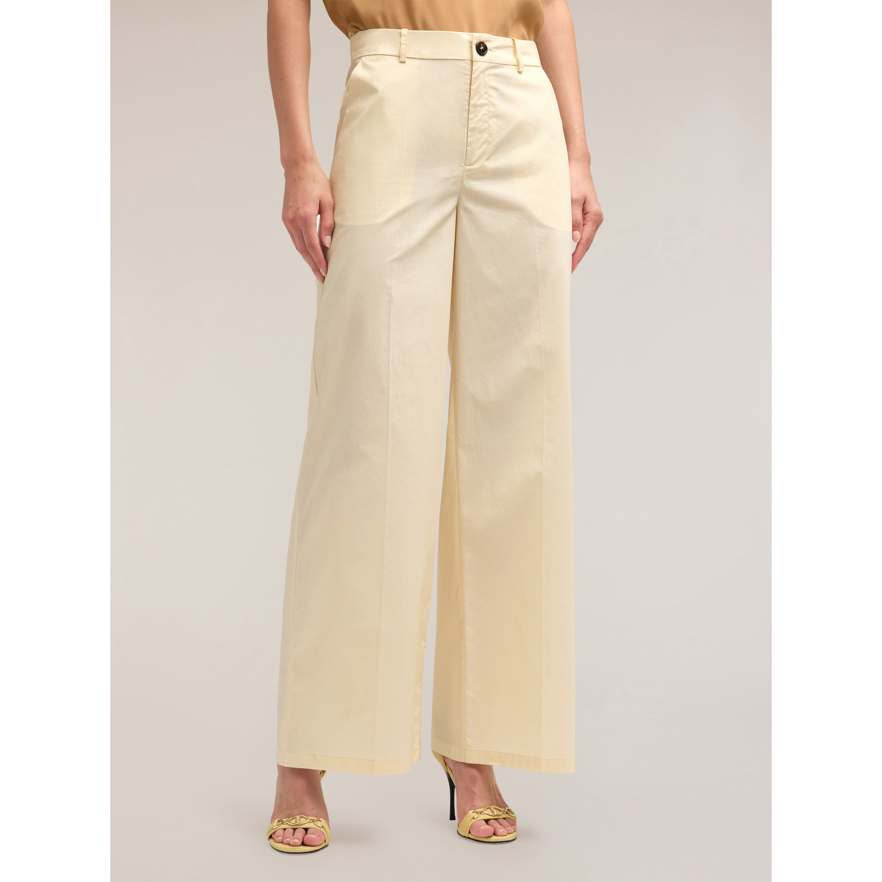 Motivi - Pantalones de pierna ancha de algodón - Blanco