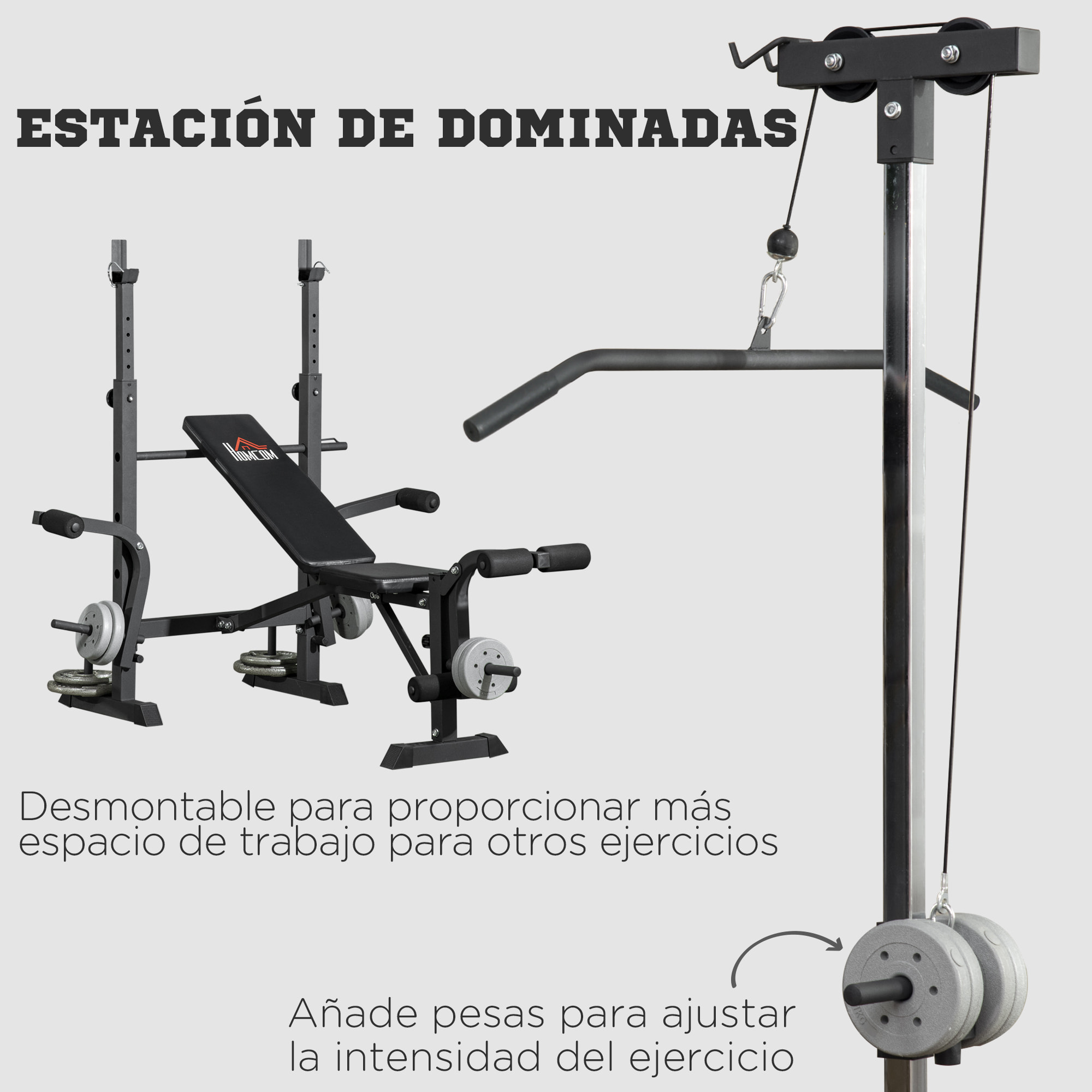 Banco de Pesas Multifuncional Banco de Musculación Ajustable en 6 Posiciones para Entrenamiento de Cuerpo Completo en Gimnasio Casa Carga 150 kg 180x134x200 cm Plata y Negro