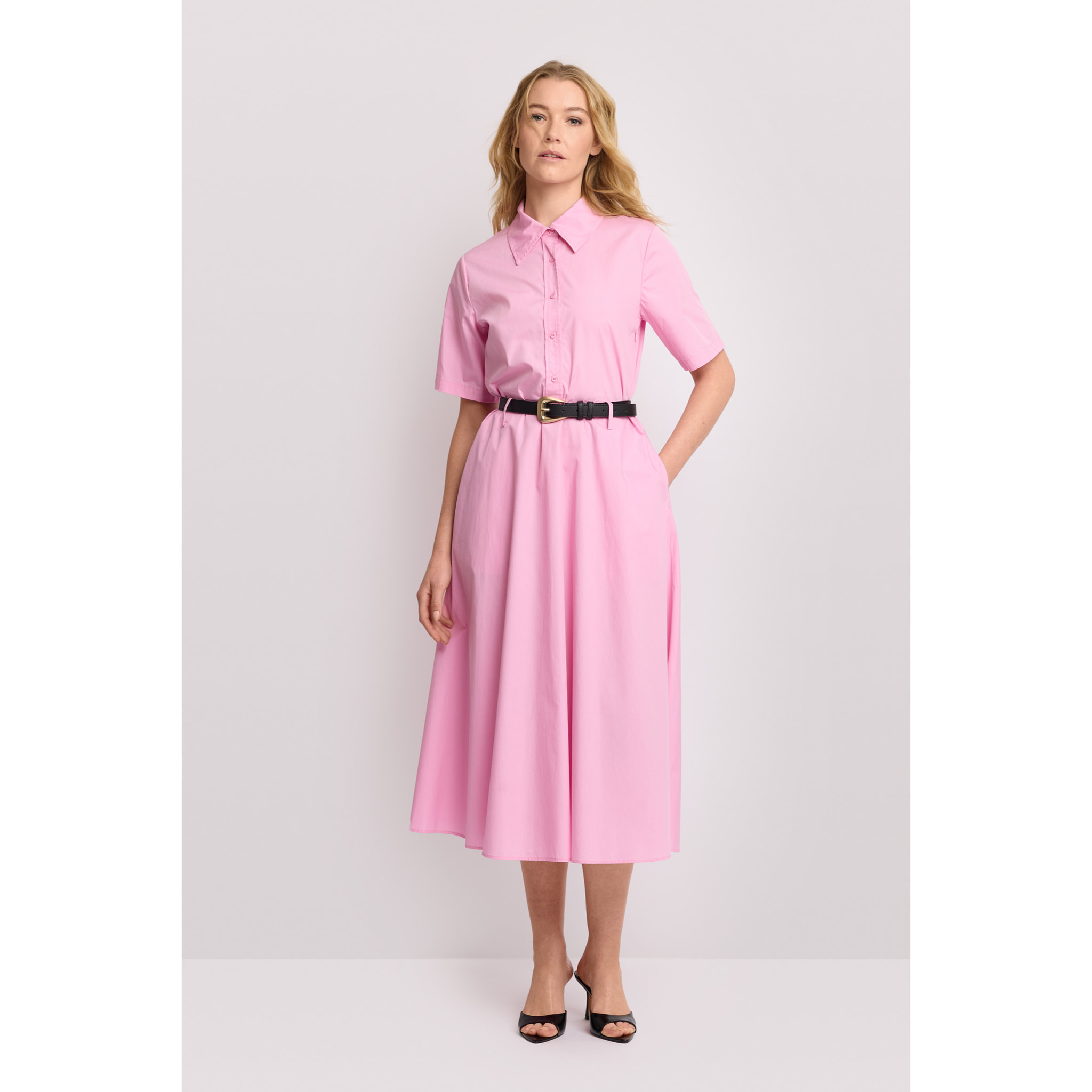 Kocca - Abito chemisier midi con cintura Donna, Tinta unita, Colletto di camicia
