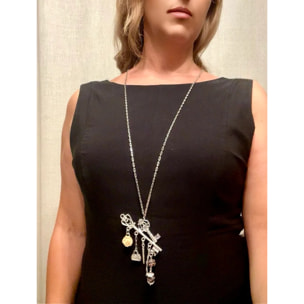 Collar largo Key Club charms pendant en plata chapado 10µ