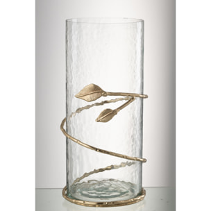 J-Line vase Feuille Large - verre/acier - transparent/or