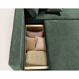 Miro - Canapé d'angle droit 4 places convertible avec coffre en velours texturé - Vert