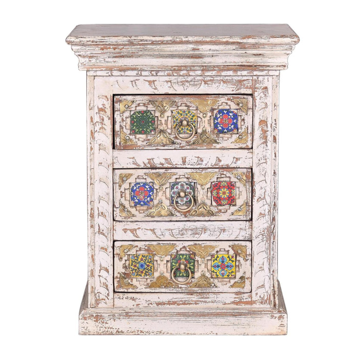 Mueble auxiliar - Madera de Mango, Cerámica y Bronce - 45x35x60cm