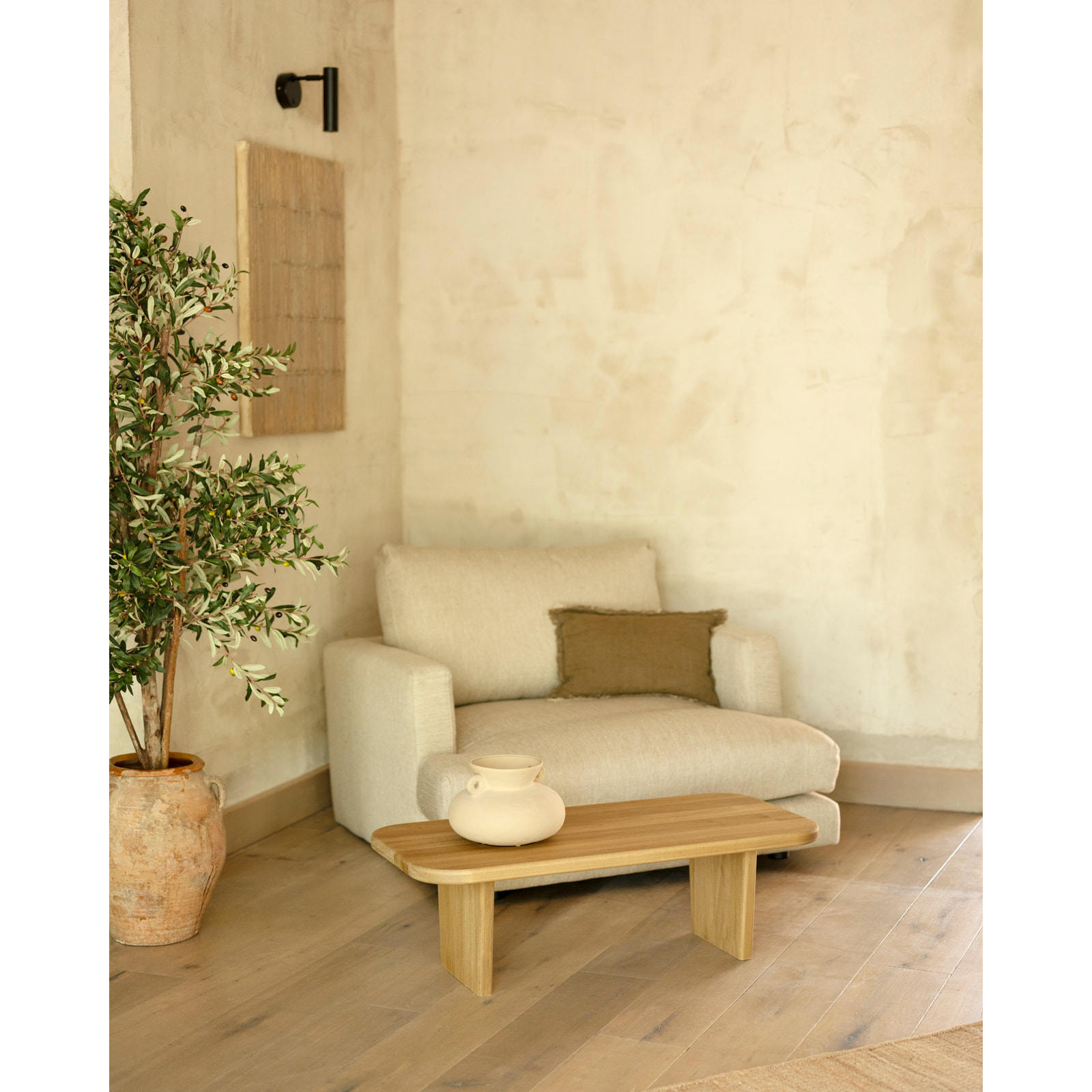 Table basse en bois massif de peuplier avec deux pieds de 95cm Hauteur: 30 Longueur: 95 Largeur: 45