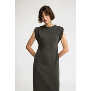 Vestito grigio pietra smanicato con scollo rotondo e logo Polo Club