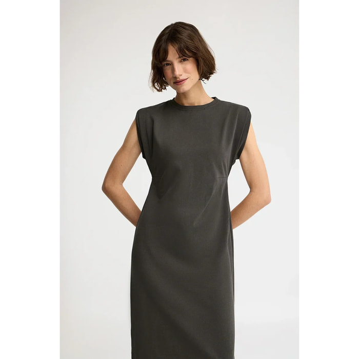 Vestito grigio pietra smanicato con scollo rotondo e logo Polo Club