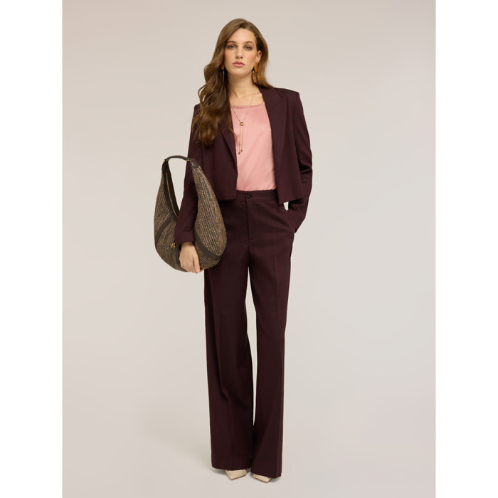 Motivi - Pantalones palazzo de mezcla de lino - Burgundy