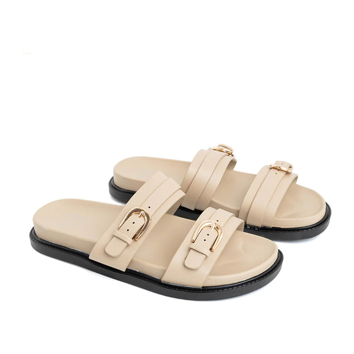 Ciabatta comfort con doppio cinturino - BEIGE