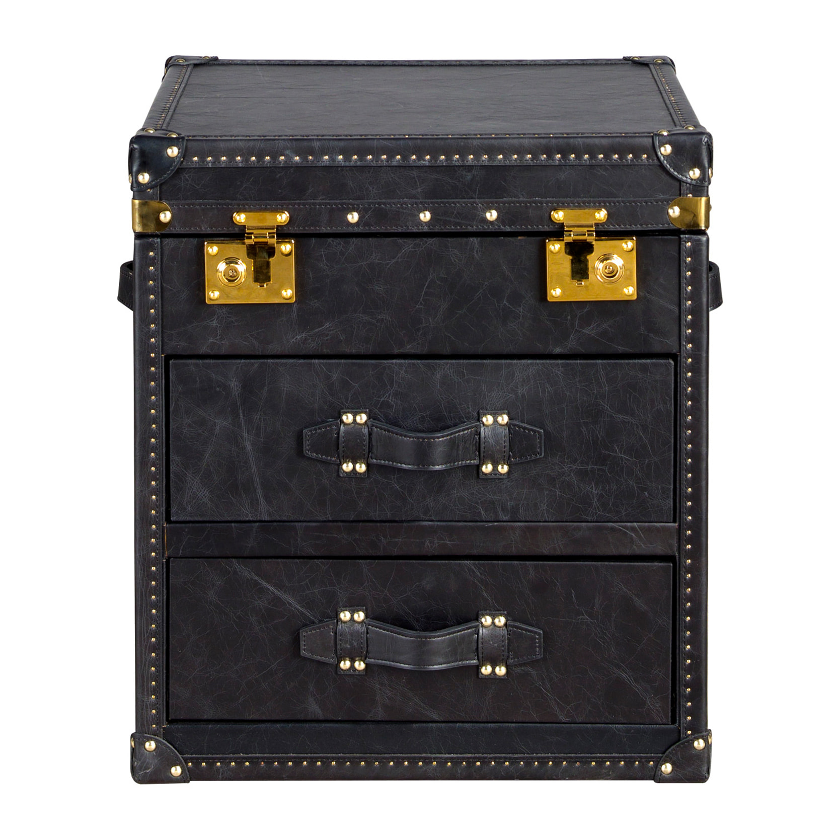 Baúl Angel Cerdá con estructura de madera MDF tapizada en piel de origen vacuno en negro 55x50x62cm