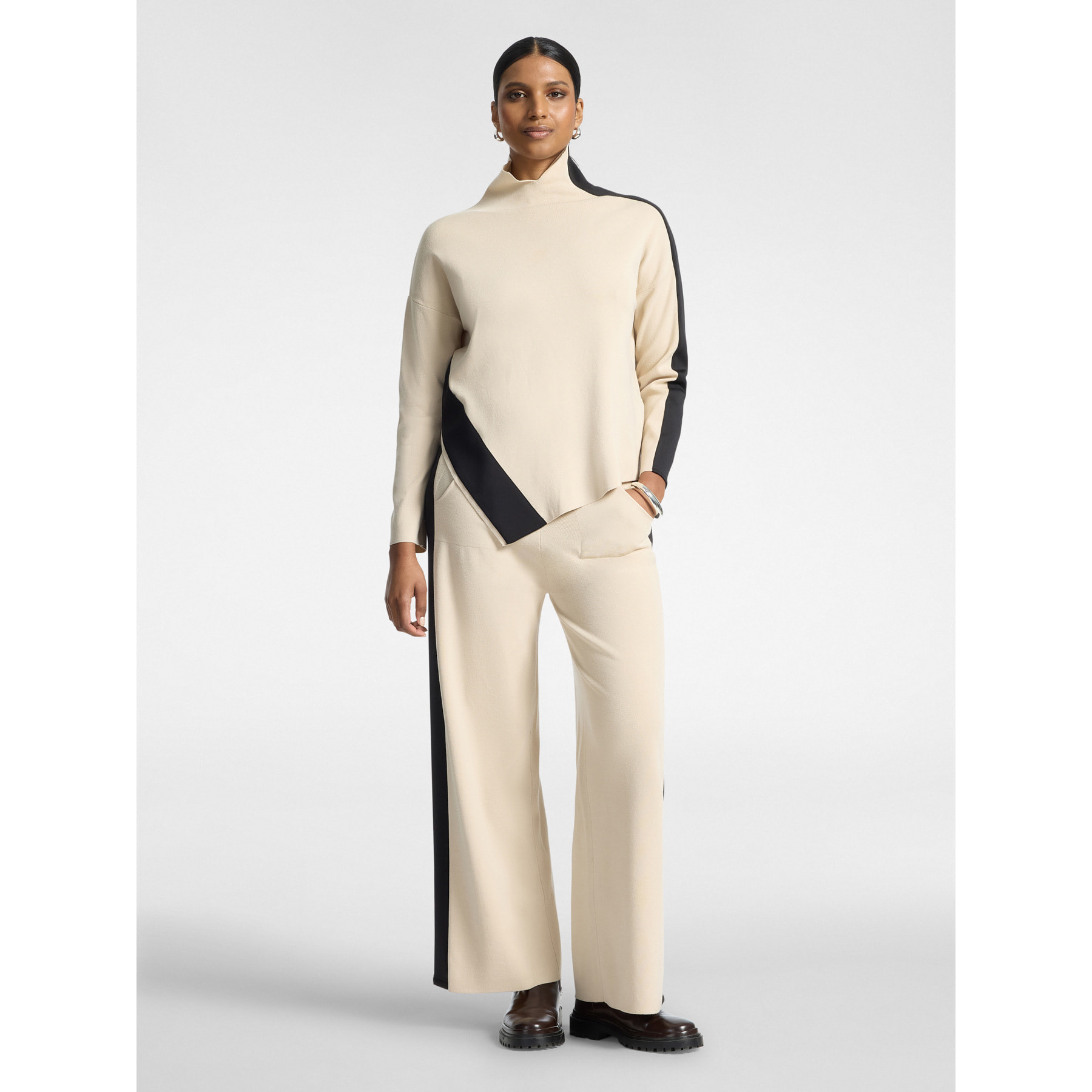 Elena Mirò - Pantaloni palazzo in maglia con coulisse - Beige