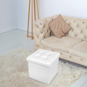 Pouf Contenitore Quadrato in Ecopelle, Pouf Poggiapiedi Imbottito in simil Pelle