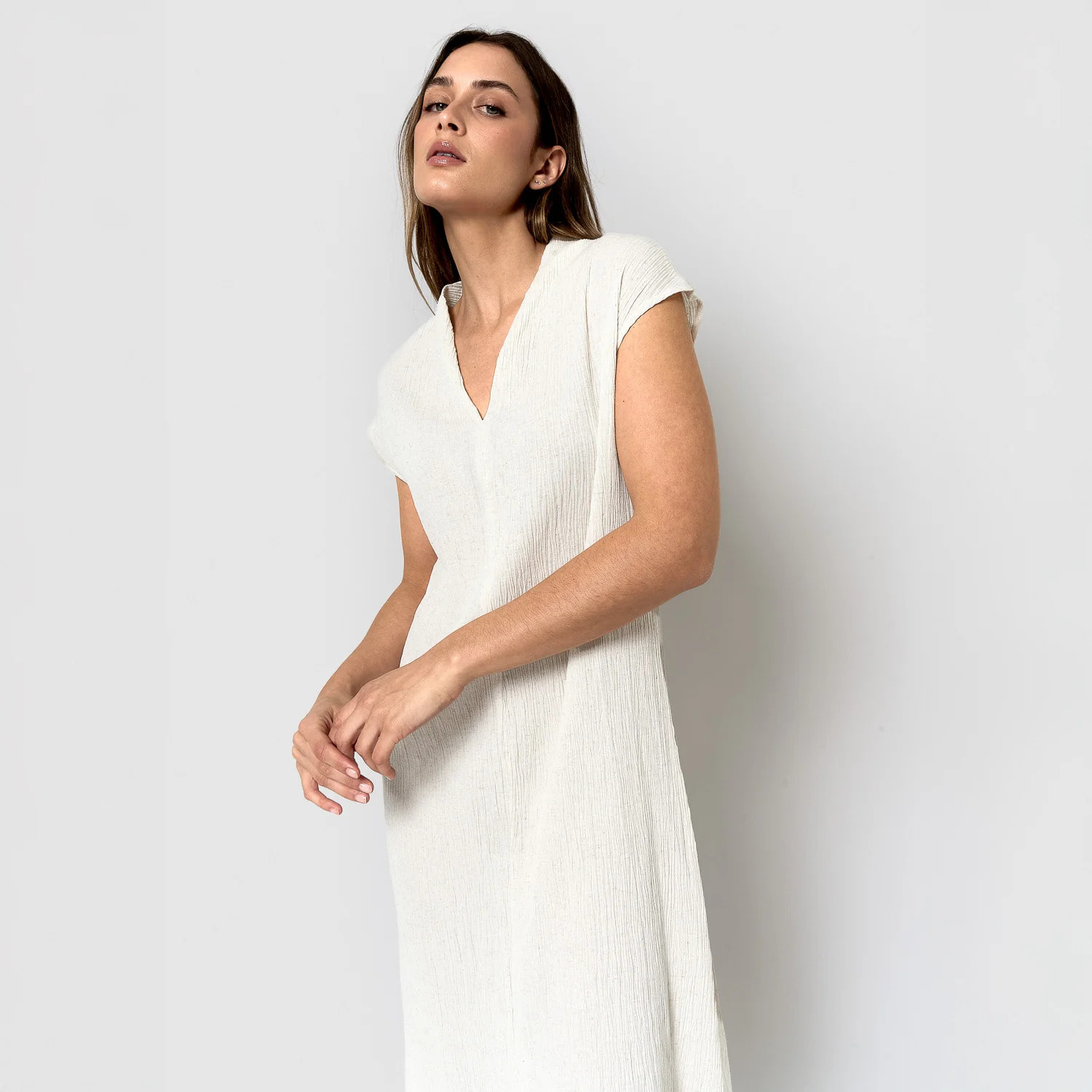 Vestido corto algodón lino natural