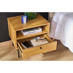 Table de chevet avec rangements finition bois clair chêne et métal noir PERNELLE