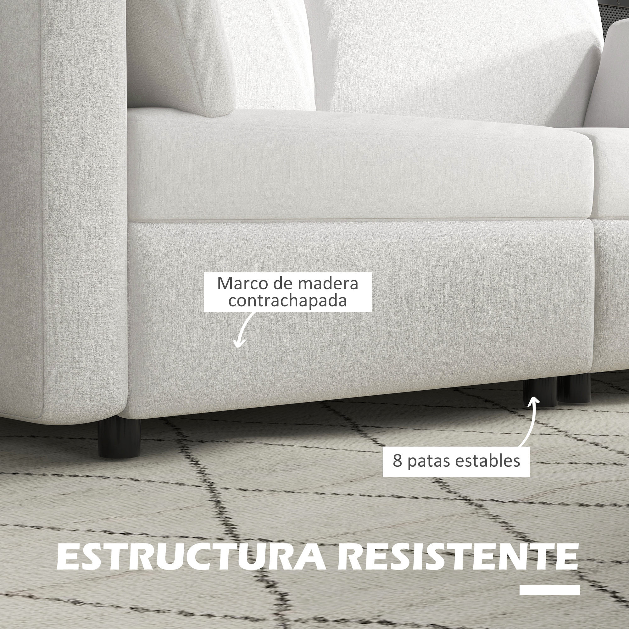 Sofá de 3 Plazas Sofá de Salón Tapizado en Poliéster con 2 Cojines Acolchado Sofá de Diseño para Dormitorio 178x82x85 cm Crema