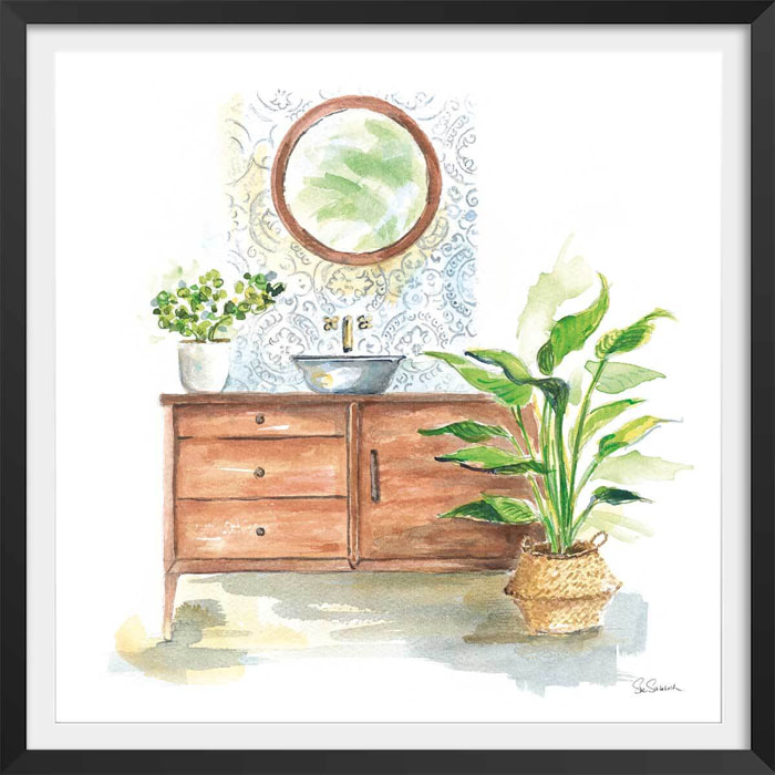 Affiche Greenery Bath Affiche + cadre en bois - Noir