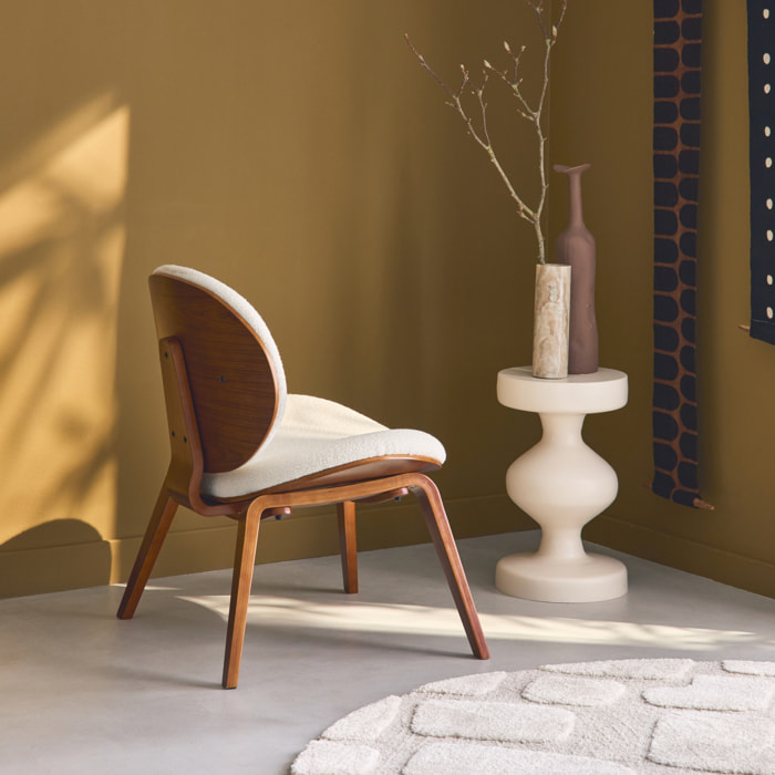 Fauteuil relax décor bois courbé et bouclette texturée INES