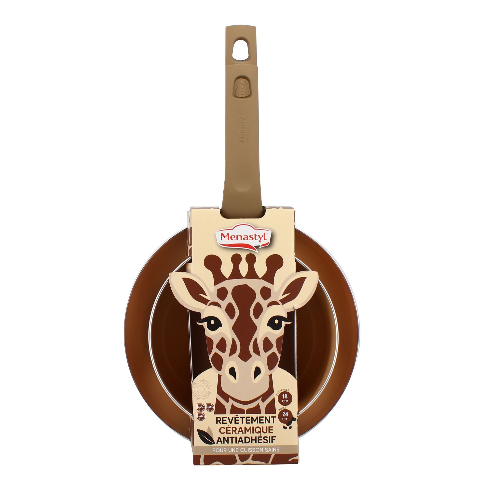 Lot de poêle et casserole en aluminium girafe - tous feux ANIMALS